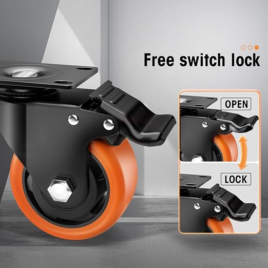 Casters, Top Plate Swivel Wheels, Locking Casters - Image 2