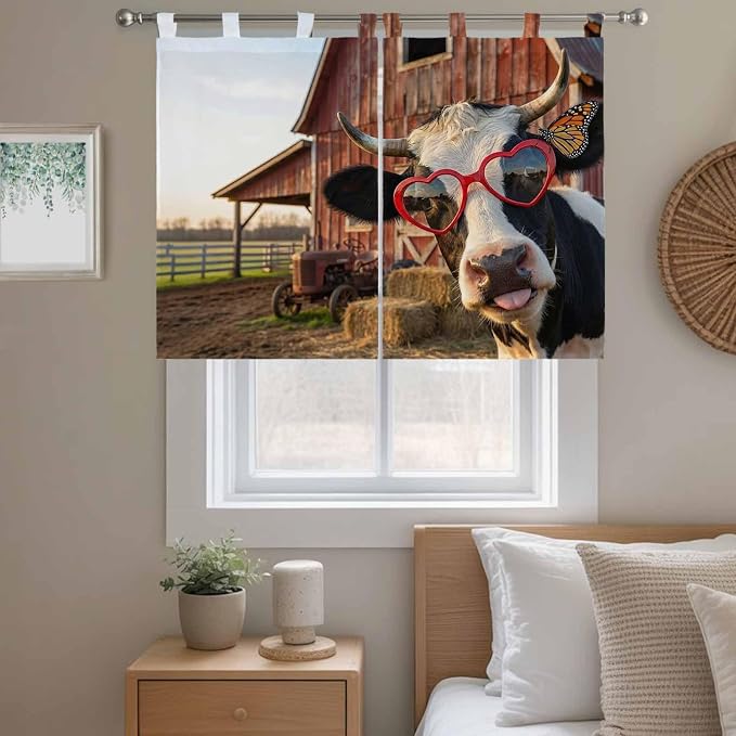 Farm Cows Kitchen Curtains 45 Inch Length, Short Cafe Window Curtains Tab Top - Image 9