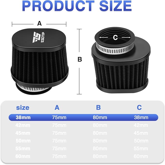 2PCS Motorcycle Air Filter Universal 38MM Replacement Engine Filter High - Image 2