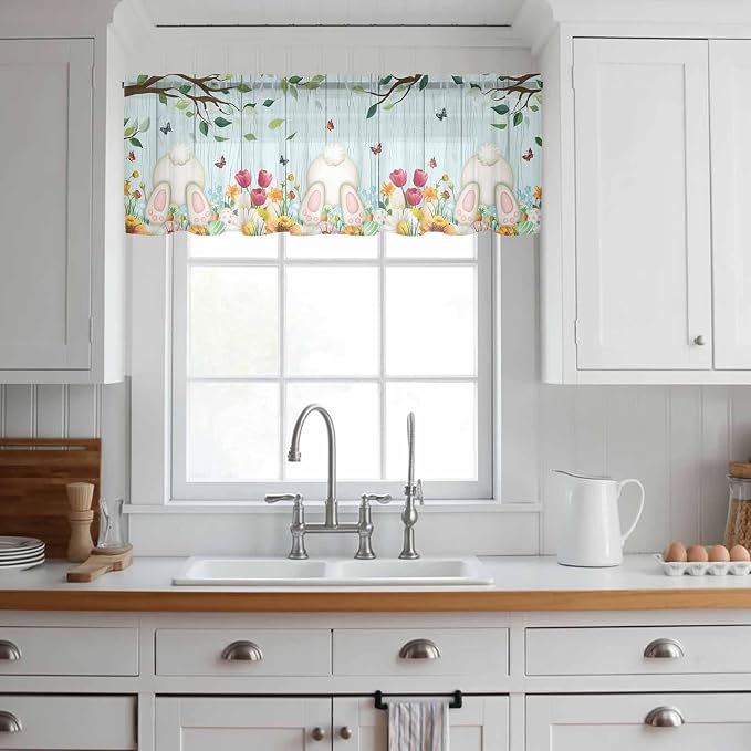 Easter Sheer Valances for Windows 60"x18", Light Filtering Kitchen Curtains - Image 3