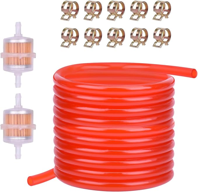 3/16 Fuel Line red 10 FT + 2Pcs Fuel Filter + 10Pcs Clamp by YS-TMPOWERSPORTS
