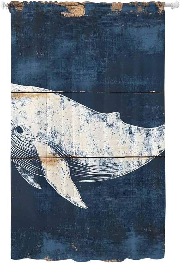 Sheer Curtains 108 Inches Long, Ocean Whale Blue Semi Sheer Curtains Light by Unknown