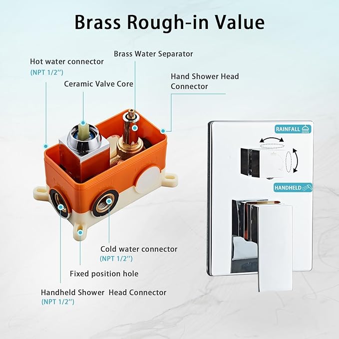 10 Inch Ceiling Mount Shower Faucet Set, Silver Rainfall Shower System with Valve Trim, Square Rain Shower Spray Combo Luxury Shower Fixtures Polish Chrome Shower Head and Handle Set