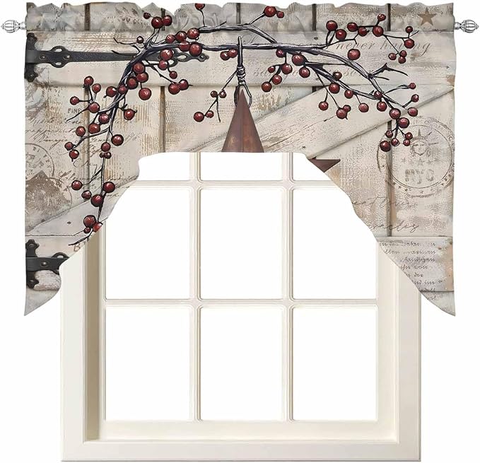 Village Stars Swag Kitchen Curtains Valance and Tier Set, Vintage Rust Yellow - Image 3