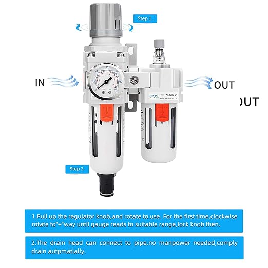 NANPU 1/2" NPT Auto-Drain Air Filter Regulator Lubricator Combo Water/Oil Trap - Image 4