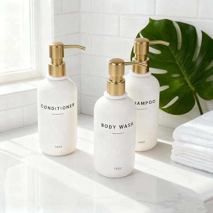 Set of 3 Shampoo and Conditioner Dispenser - 16oz Durable Shower Soap Dispenser and Shampoo Bottles - Easy to Refill Bathroom Decor