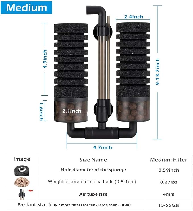 hygger Sponge Filter, Aquarium Filter Double Sponge Replaceable Media - Image 6