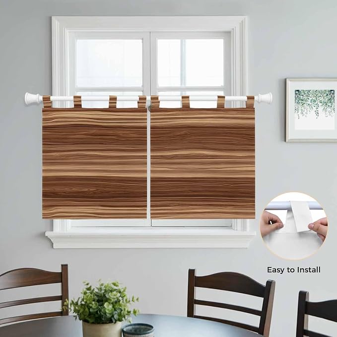 Brown Western Kitchen Curtains 36 Inch Length, Small Window Curtains Tab Top - Image 4