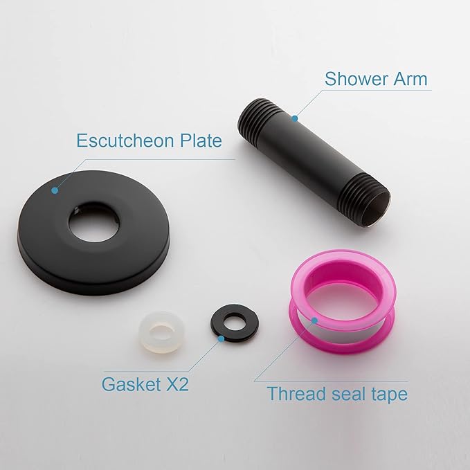 OFFO Shower Arm with Flange, 3 in Ceiling Mount Replacement Rain Shower Head Straight Arm Ceiling-Mounted For Fixed Shower Head & High Pressure Rain, Matte Black