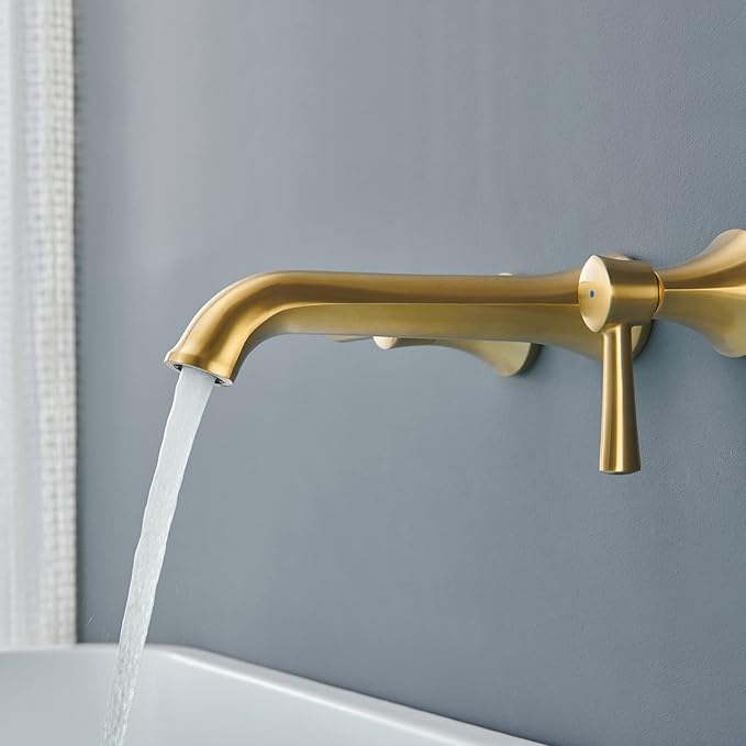 Wall Mount Tub Filler Roman Tub Faucet Brushed Gold Brass Bathtub Faucets with 2 Handles