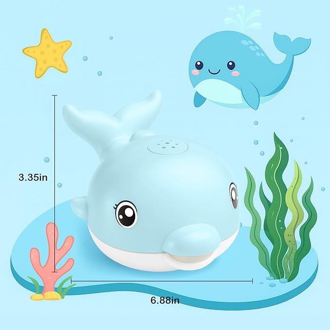Bath Toys, Light Up Dolphin Baby Bath Toys for Babies 6-12 12-18 Months, Rechargeable Sprinkler Musical Toys, Easter Basket Stuffers Bathtub Toys for Toddlers 1-3 2-4 Boys Girls Infant Kids- Blue