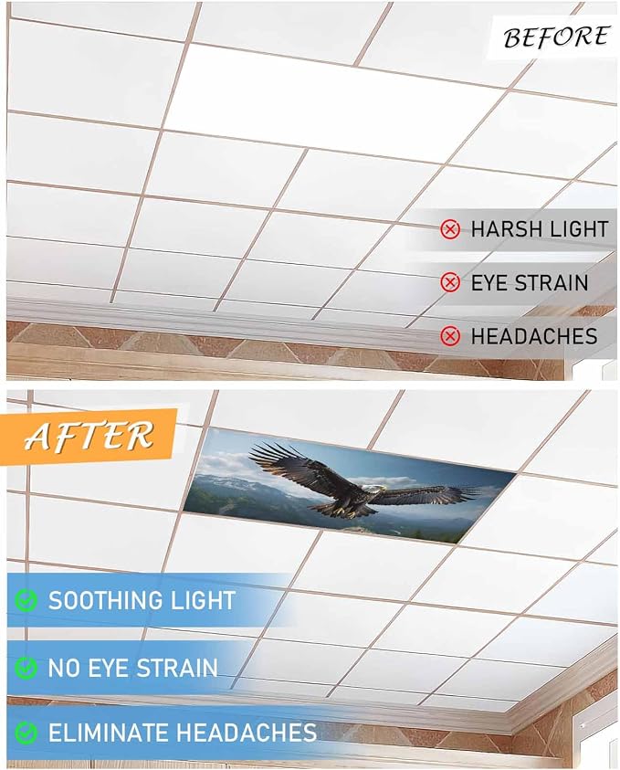 2 Pcs Fluorescent Light Covers for Ceiling Lights, Bald Eagle Soaring Above - Image 6