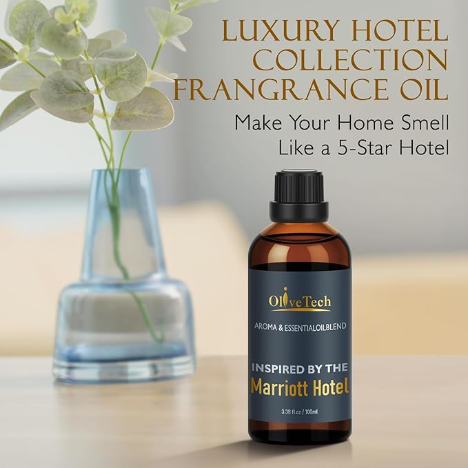 Hotel Diffuser Oil Inspired by Marriott Hotel Scent, OliveTech Aromatherapy Fragrance Oil for Cold Air & Ultrasonic Diffusers, 100ml / 3.38 ft oz Glass Bottle