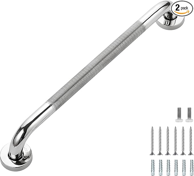 Grab Bars for Shower, 2 Pack 18-Inch Anti Slip Shower Handles for Elderly, Safety Shower Grab Bar, Stainless Steel Handicap Grab Bars for Bathroom (Polished Nickel 1" Diameter)