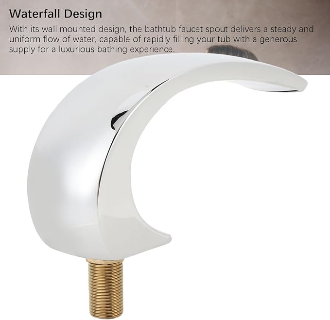 Asixxsix Waterfall Tub Spout, Rounded Curve Wall Mount Tub Filler G1/2 Male Thread Easy Installation Bathroom Tub Faucet Replacement for Spas Massage Bathtubs Regular Bathtubs