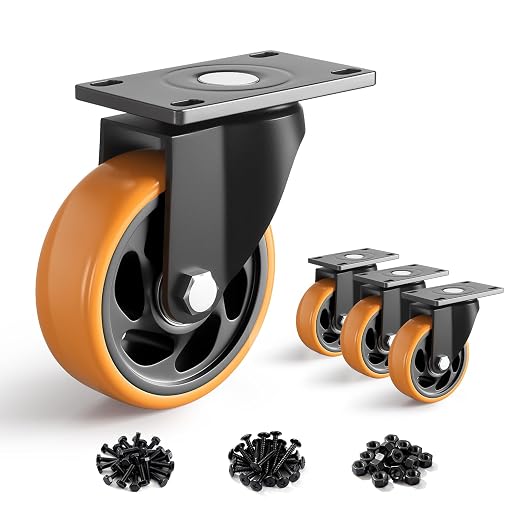 4 Inch Heavy Duty Caster Wheels, Industrial Casters Set of 4 Load 1600lbs by ANDUTEES