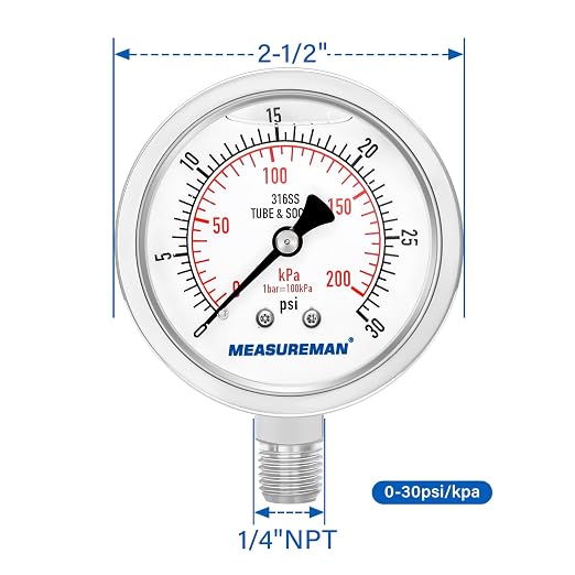 MEASUREMAN Fully Stainless Steel Hydraulic Glycerin Filled Pressure Gauge - Image 7
