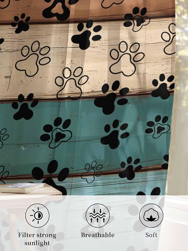 Sheer Curtains 108 Inches Long, Vintage Farmhouse Country Wooden Grain Privacy - Image 6