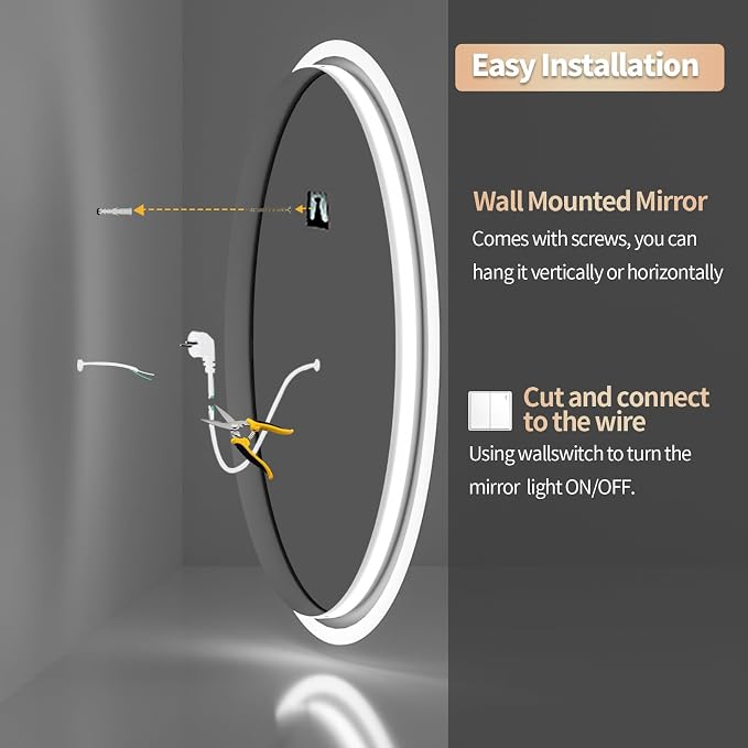 LUVODI Lighted LED Bathroom Mirror: 28”x20” Oval Anti-Fog Dimmable Wall Mounted - Image 6