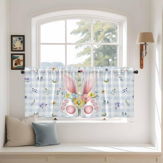 Easter Kitchen Tier Curtains 36 Inch Long 2 Panel Set, Rod Pocket Half Window by Unknown