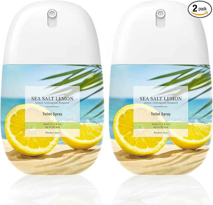 Clesh Toilet Spray Travel Size, Citrus and Sea Salt Lemon, 2 Pack, 1.7 fl oz Each, Up to 170 Uses, Pocket Poop Essential Oils Freshener Spray, Bathroom Odor Eliminator
