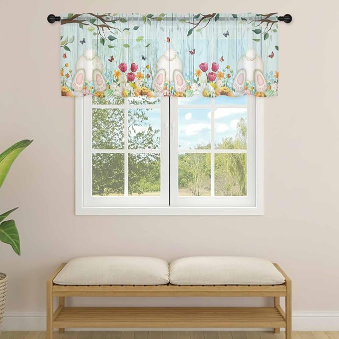 Easter Sheer Valances for Windows 42"x18", Light Filtering Kitchen Curtains - Image 4