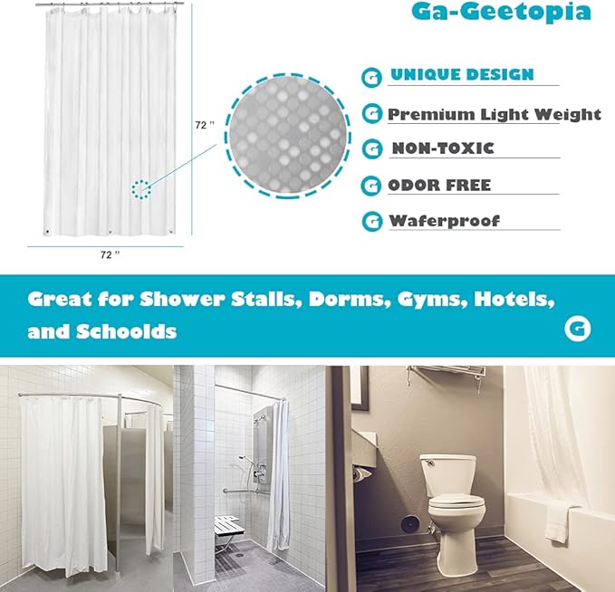 Ga-Geetopia EVA 3D Plastic Shower Curtain Liner Clear Dots 72x72 Premium Lightweight Plastic Bathroom Shower Curtain with Rustproof Metal Grommets, Weighted Magnets for Shower Stall, Bathtubs