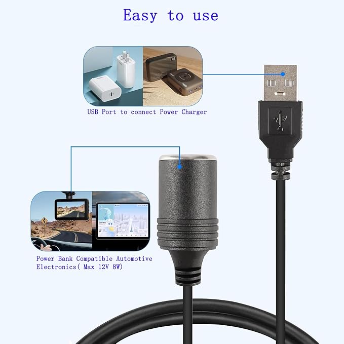 USB A Male to 12V Car Cigarette Lighter Socket Female Converter Cable - Image 3