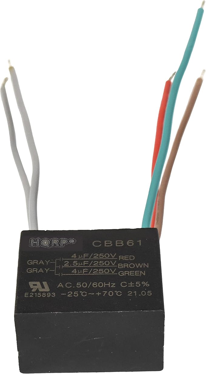 HQRP Capacitor Compatible with Harbor Breeze Ceiling Fan 4uf+2.5uf+4uf 5-Wire - Image 6