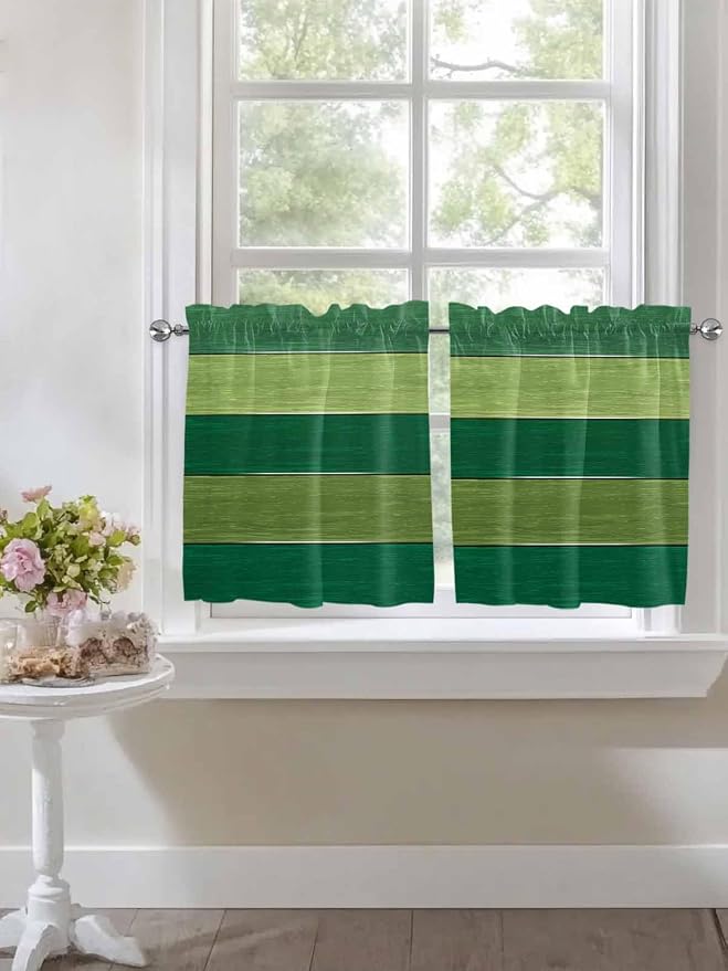 Farm Retro Green Wood Grain Window Valance Curtains, Rustic Wooden Plank - Image 5