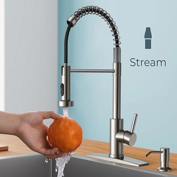 Smart Touch On Kitchen Faucet, 3 Modes Pull Down Sprayer, Sensor Activated, Ceramic Disc Valve, 360-Degree Rotation, 1 or 3 Hole Deck Plate. 10-Year Warranty. (KW-62SN,Brushed Nickel)
