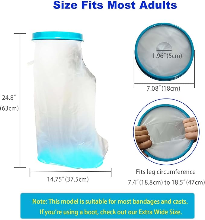 Non-Slip Waterproof Leg Cast Cover for Showering, Reusable Adult Short Leg Cast Protector, Cast Covers for Shower Leg, Cast Bag for Shower, Cast Cover for Showering Foot
