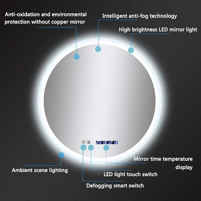 Round LED Bathroom Mirror Demister Pad IP44 Vanity Large Mirror Cold Light - Image 3