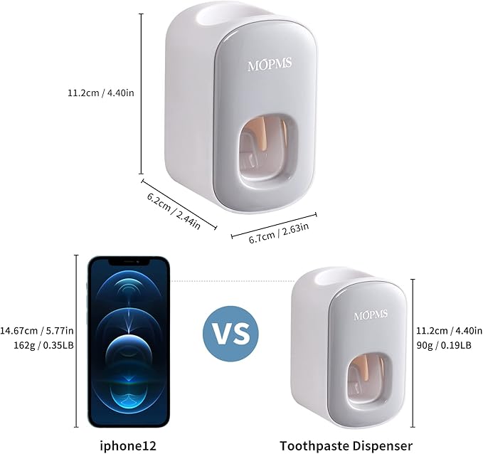 MOPMS Toothpaste Dispenser Wall Mounted for Bathroom Automatic Toothpaste Squeezer for Kids and Adult (Grey-1Pcs)
