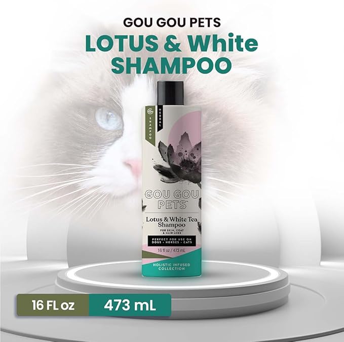 Holistic Natural Derived Lotus and White Tea Pet Shampoo: Veterinarian Recommended - Remove Dirt, Cleanse and Restore Your Dog, Cat or Horse Coat - Made in USA - 16 oz