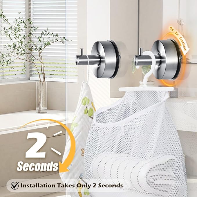 YOHOM Suction Cup Hooks for Shower Wall Bathrooms Towels Hook for Glass Door Heavy Duty (Silver, 4 PCS)