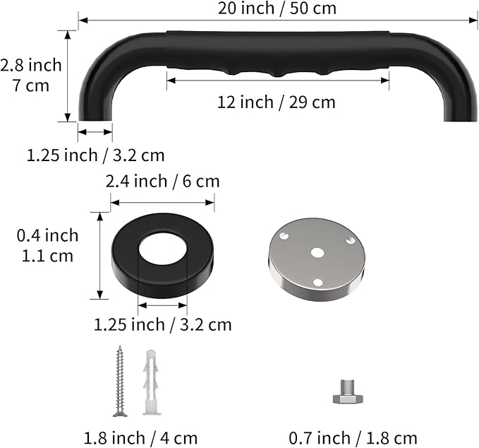 20 Inch Shower Grab Bar w/Anti Slip Rubber Grip, Munzong Black Stainless Steel Bathroom Grab Bar, Bathroom Balance Bar,Safety Handrail Support,Handicap Injury Elderly Senior Assist Bath Handle