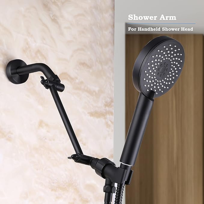 10 Inch Matte Black Shower Arm, Easy to Install, Durable Solid Brass Black Shower Head Extension Arm with Lock Joints