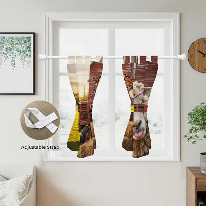 Farm Sheep Kitchen Curtains 45 Inch Length, Short Cafe Window Curtains Tab Top - Image 5