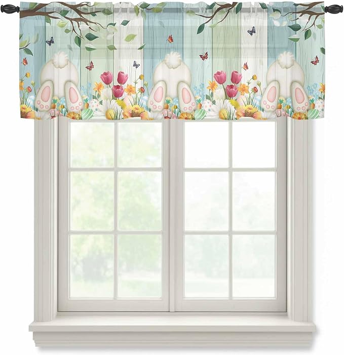 Easter Sheer Valances for Windows 54"x18", Light Filtering Kitchen Curtains by Unknown