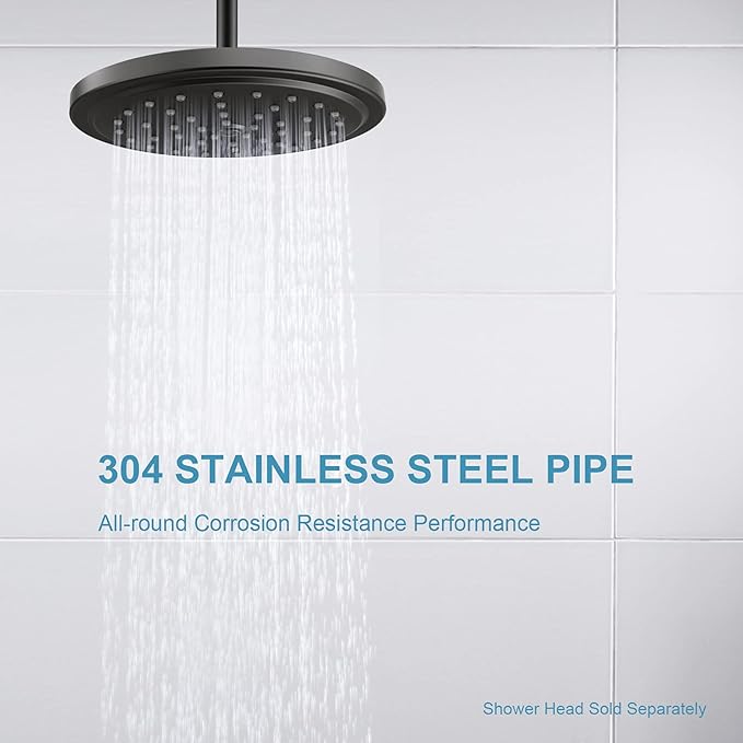 OFFO Shower Arm with Flange, 3 in Ceiling Mount Replacement Rain Shower Head Straight Arm Ceiling-Mounted For Fixed Shower Head & High Pressure Rain, Matte Black