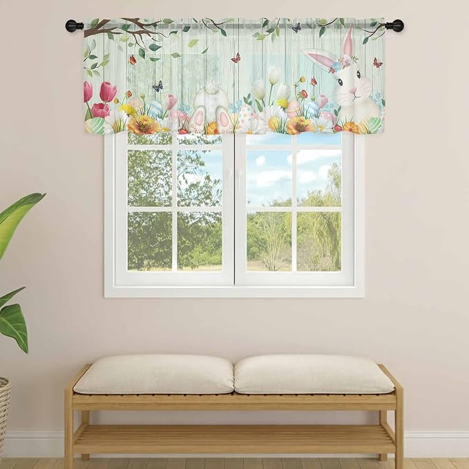 Easter Sheer Valances for Windows 54"x18", Light Filtering Kitchen Curtains - Image 4