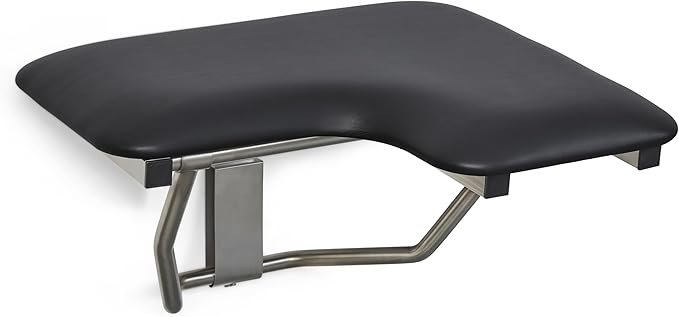 28" x 22.5" Black Padded Cushion Wall Mount Folding Left-Handed Transfer Bench Shower Seat, ADA Compliant