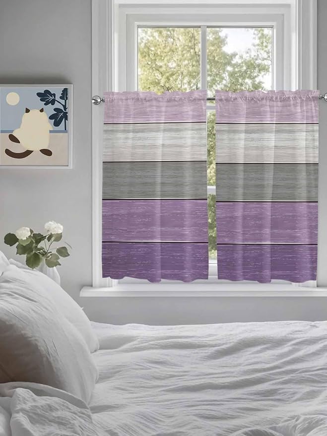 Country Wood Board Gray Purple Window Valance Curtains, Farmhouse Gradient - Image 5