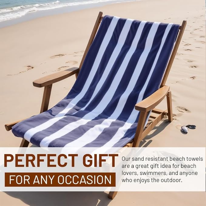 Personalized Passion Beach Towels for Adults - Custom Pool Towels with Name - Highly Absorbent Cotton - Striped Design for Women & Men - Large 70x30 Bath Sheet for Hotel, Swim & Camping - Navy