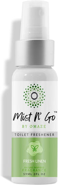 Mist N’ Go by Omaze Travel Bathroom Spray for Toilet Spray Odor Eliminator - Travel Toilet Spray for Bathroom Air Freshener Spray for Bathroom Deodorizer - Fresh Linen Regular Size (2oz x1)