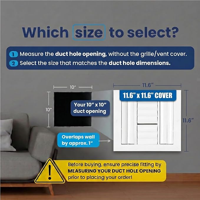 10" x 10" Duct Hole Aluminum 4-Way Vent Cover: Adjustable Curved Blade Air - Image 2