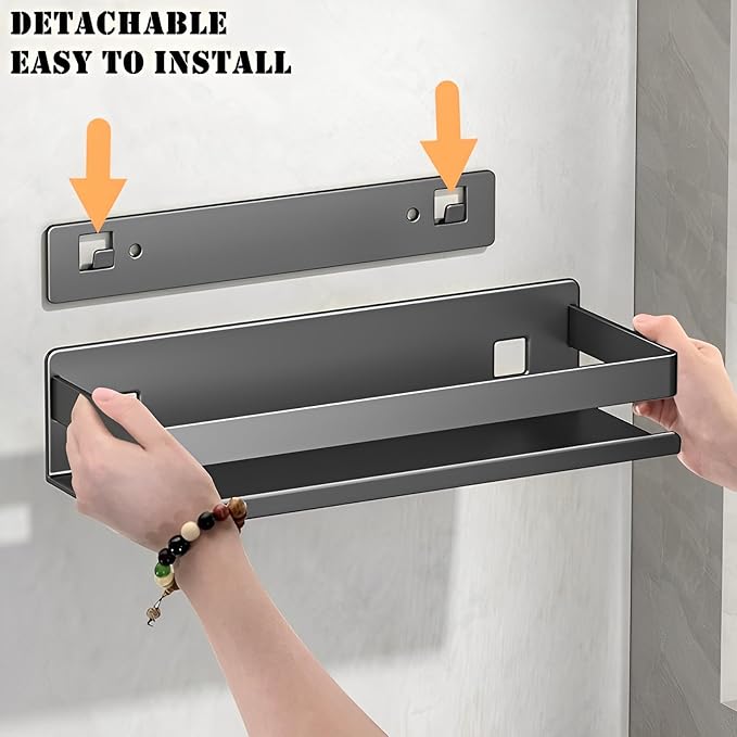 Stainless Steel Detachable Floating Shelf, Nail-Free or Drilling, Floating Wall Mounted Shelves for Kitchen, Bathroom, Corrosion and Rust Resistant, Set of 1 Gray