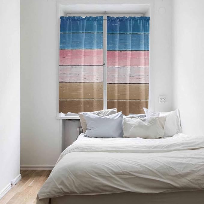 Blue Pink Brown Gradient Wood Grain Window Valance Curtains, Vintage Wood Board - Image 4