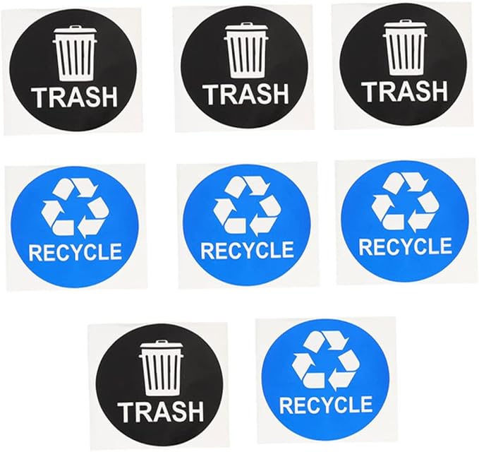 TEHAUX 8pcs Garbage Bin Sticker Waste Sorting Recycling Labels PVC Trash Can by TEHAUX